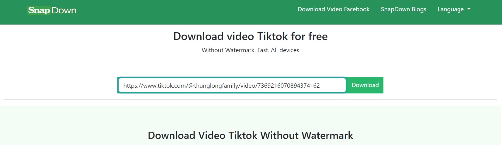 Hướng dẫn tải video Tiktok không logo với công cụ Snapdown.App