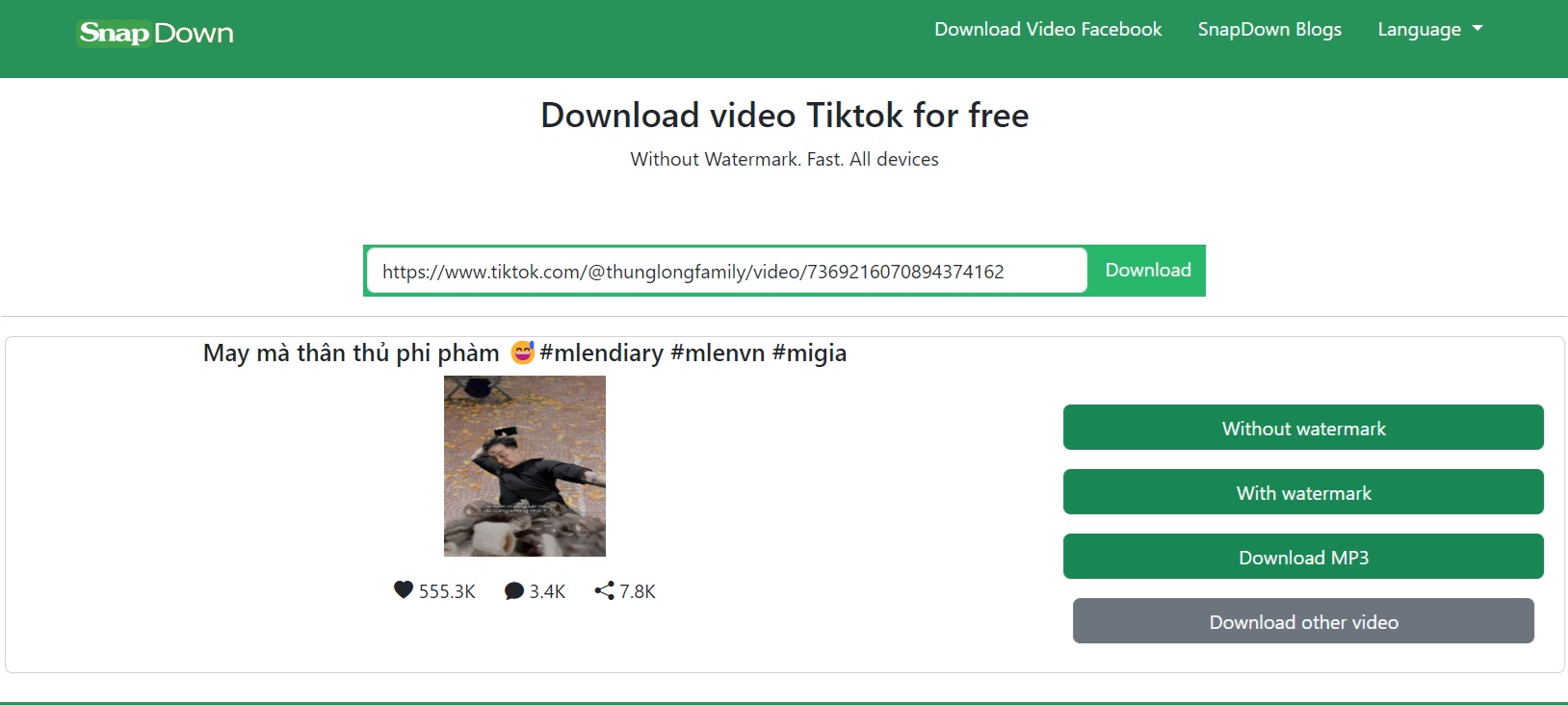 Hướng dẫn tải video Tiktok không logo với công cụ Snapdown.App